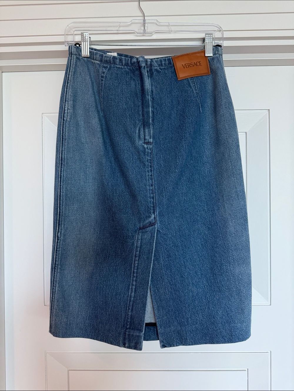 Versace Indigo Denim pencil skirt Midi Skirt with back Slit